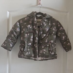 Zara Kids Floral Puffer Jacket - Olive Green